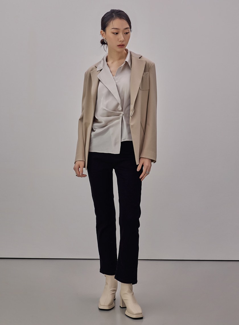 率性拼接腰帶西裝外套